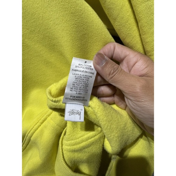 Stussy Sport Hoodie Small‎ Yellow Pullover Sweatshirt Bold Logo Streetwear - Picture 10 of 10